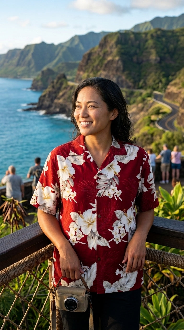 Plumeria Hibiscus Feather Fern Women's Shirt — Women's Cotton Shirts — MauiShirts (view 7)