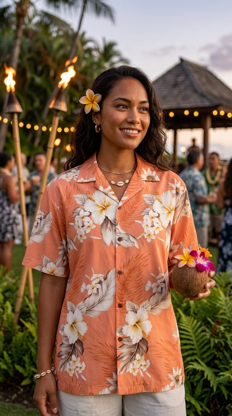 Plumeria Hibiscus Feather Fern Women's Shirt — Women's Cotton Shirts — MauiShirts (view 3)