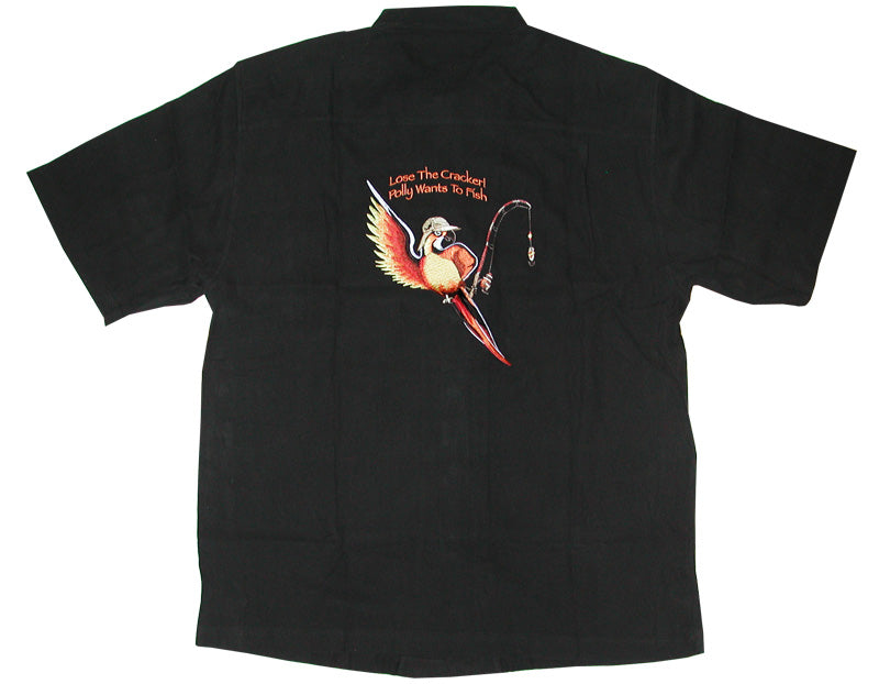 Polly Wants to Fish Men's Luau Embroidered Shirt