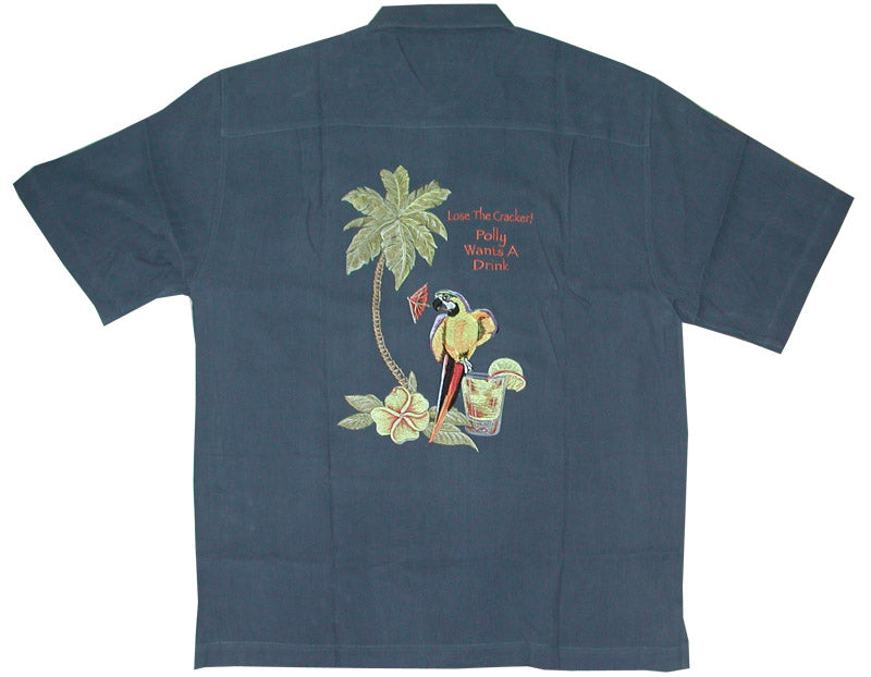 Polly Knows Best Men's Luau Embroidered Silk Shirt