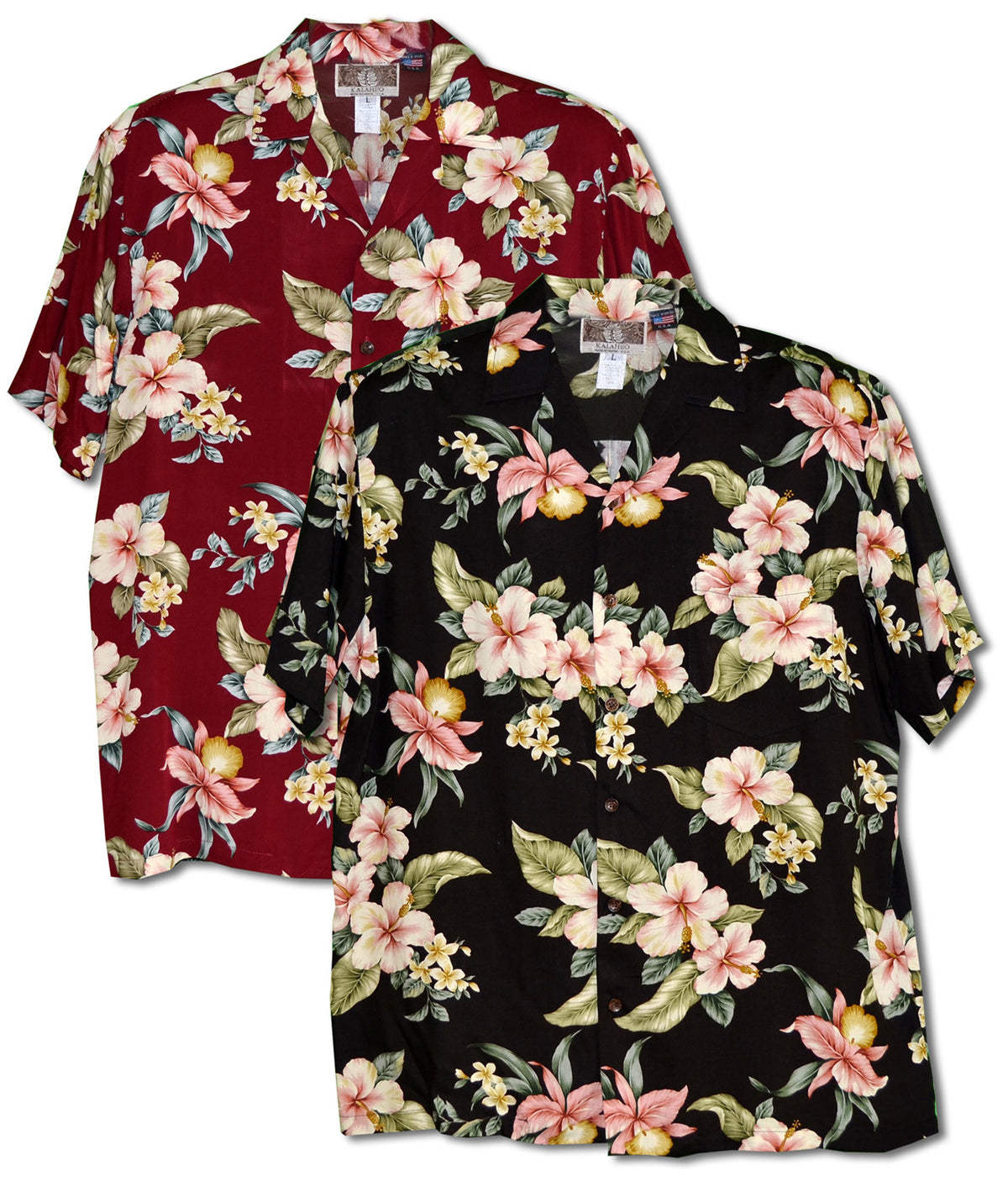 Polynesian Bouquet Orchids, Hibiscus, Plumeria aloha shirt