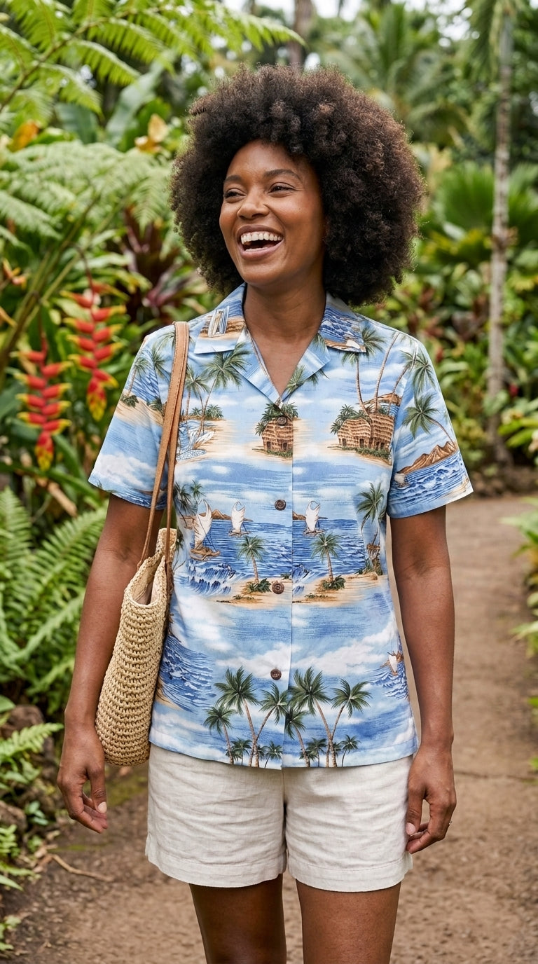 Polynesian Island Women's Hawaiian Camp Shirt — Womens Cotton Shirts — RJC