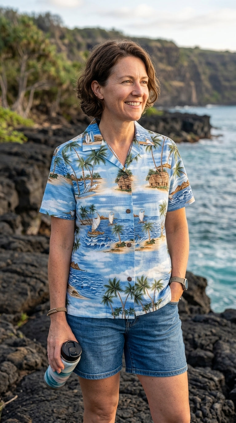Polynesian Island Women's Hawaiian Camp Shirt — Womens Cotton Shirts — RJC