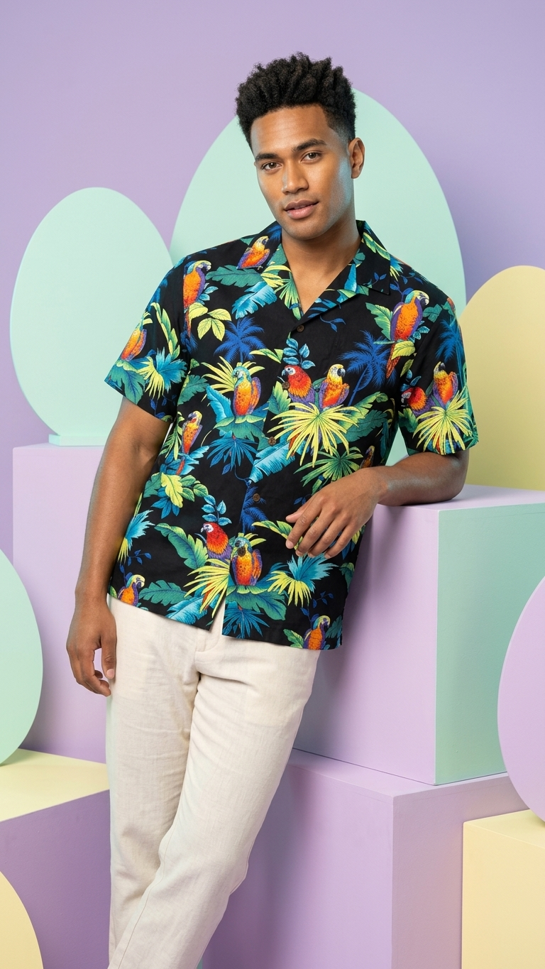Jungle Parrot Men's Shirt — Men's Cotton Shirts — RJC (view 4)
