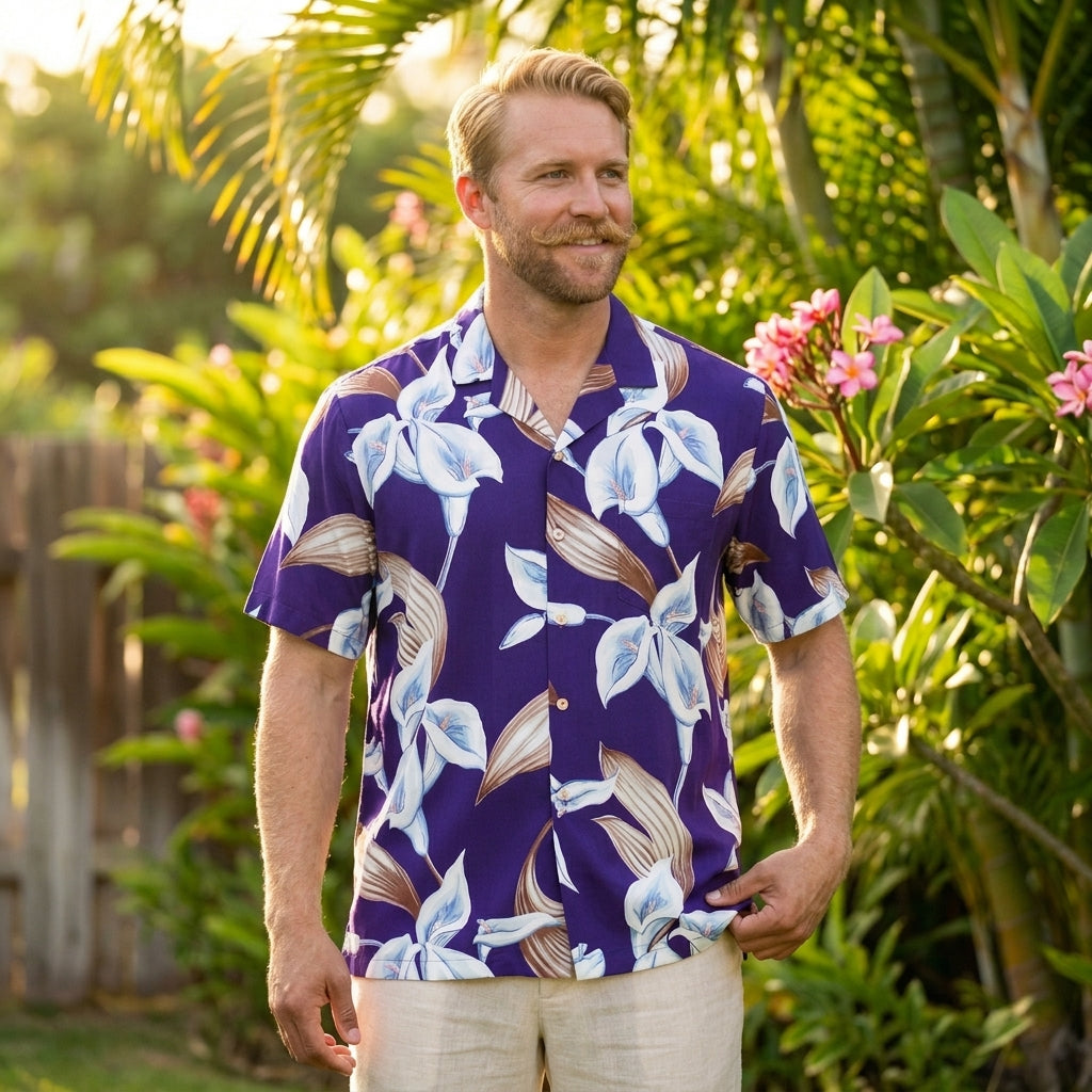 Paradise Found Men's Tom Selleck Magnum PI Calla Lily Hawaiian Shirt — Men's Rayon Shirts — Paradise Found