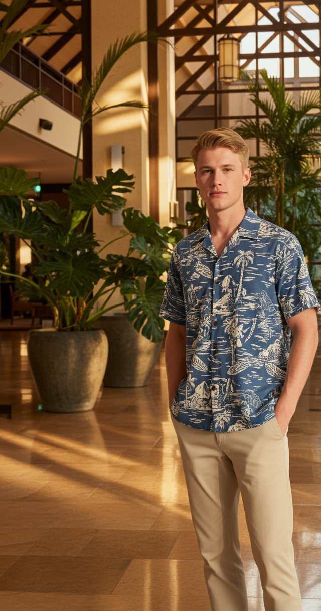 Hawaiian Woodcut II Men's Shirt — Men's Cotton Shirts — RJC (view 3)