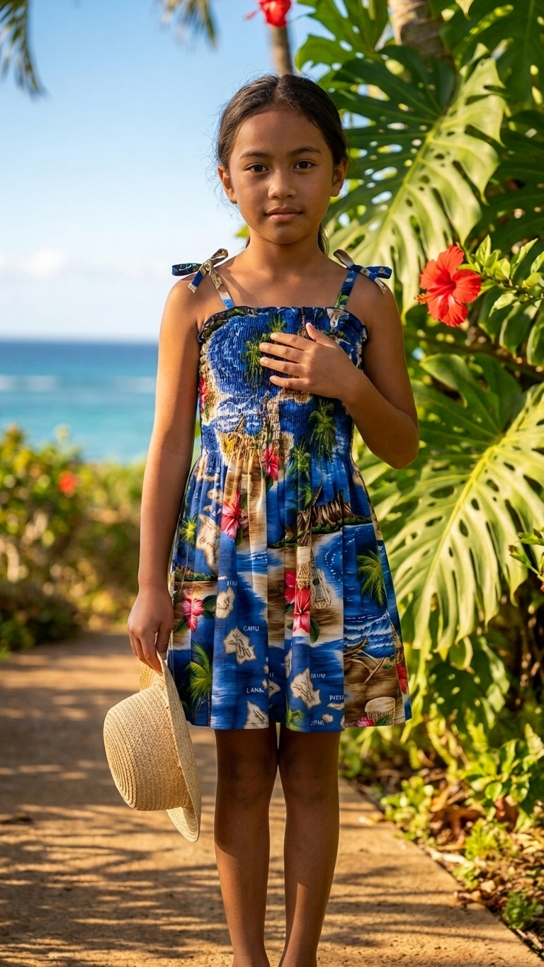 Hibiscus Hawaiian Islands Girls Smocked Dress — Girls Dresses — MauiShirts (view 5)