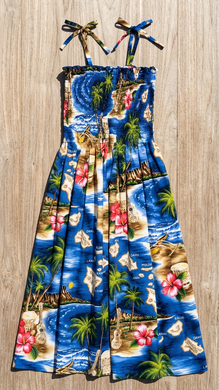 Hibiscus Hawaiian Islands Girls Smocked Dress — Girls Dresses — MauiShirts (view 8)
