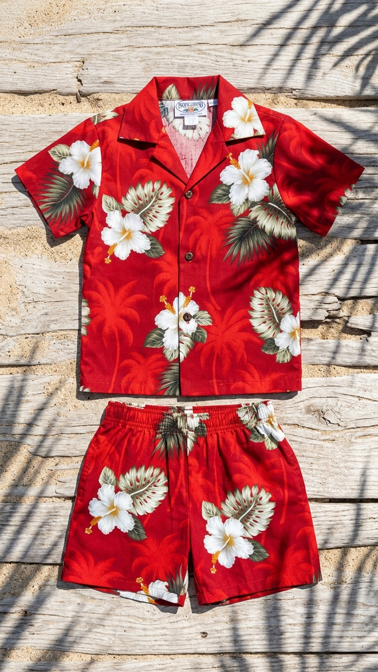 White Hibiscus Monstera Boy's 2pc — Boys Cabana Sets — Pacific Legend (view 5)