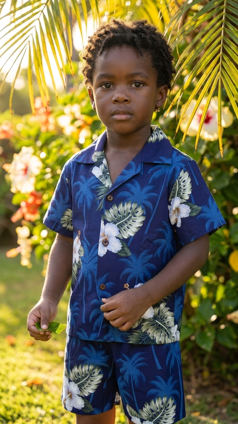 White Hibiscus Monstera Boy's 2pc — Boys Cabana Sets — Pacific Legend (view 4)