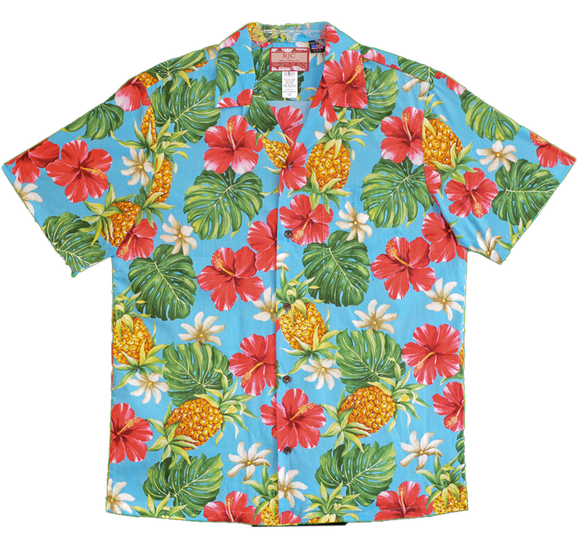 Red Hibiscus Golden Pineapples Men's Shirt