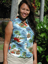 Red Hibiscus Island women's sleeveless cotton