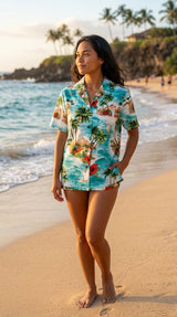 Red Hibiscus Island Women's Hawaiian Camp Shirt — Womens Cotton Shirts — RJC