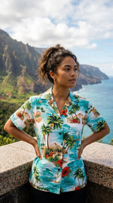 Red Hibiscus Island Women's Hawaiian Camp Shirt — Womens Cotton Shirts — RJC