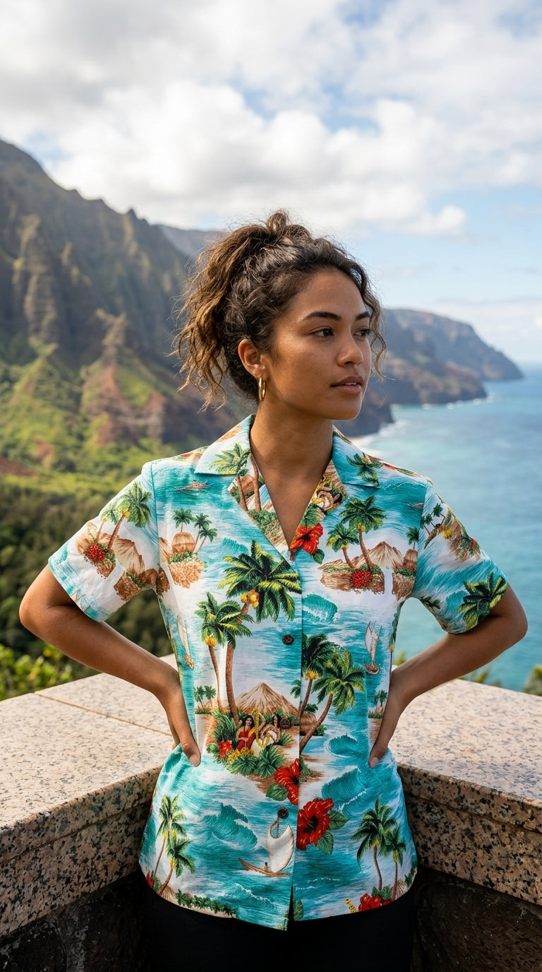 Red Hibiscus Island Women's Hawaiian Camp Shirt — Womens Cotton Shirts — RJC