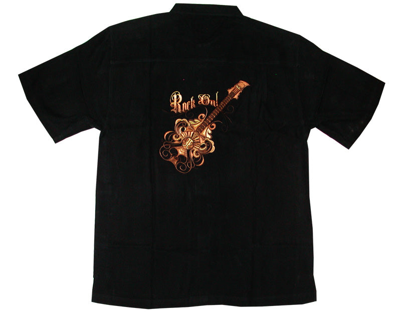 Rock on Guitar Men's Luau Embroidered Shirt