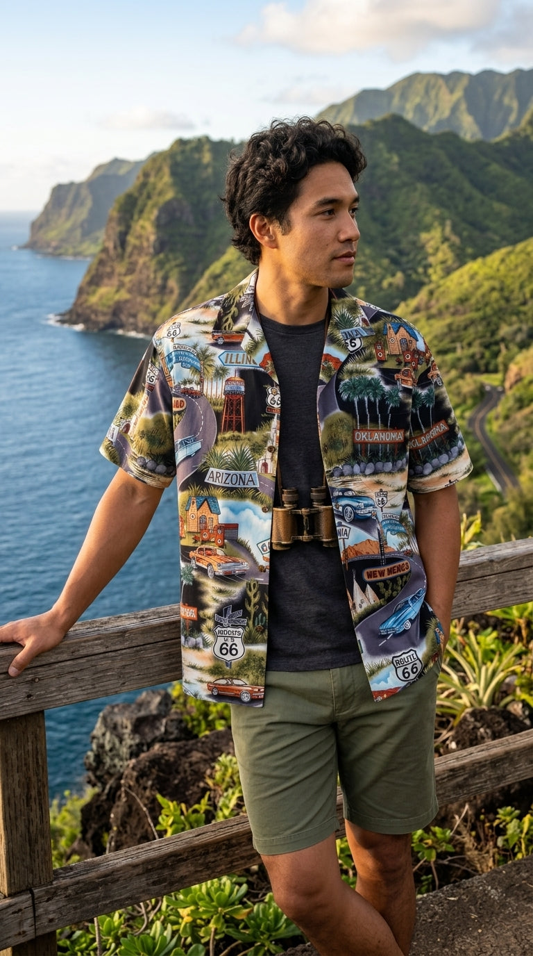 Route 66 Travel States Men's Shirt — Men's Cotton Shirts — Pacific Legend (view 6)