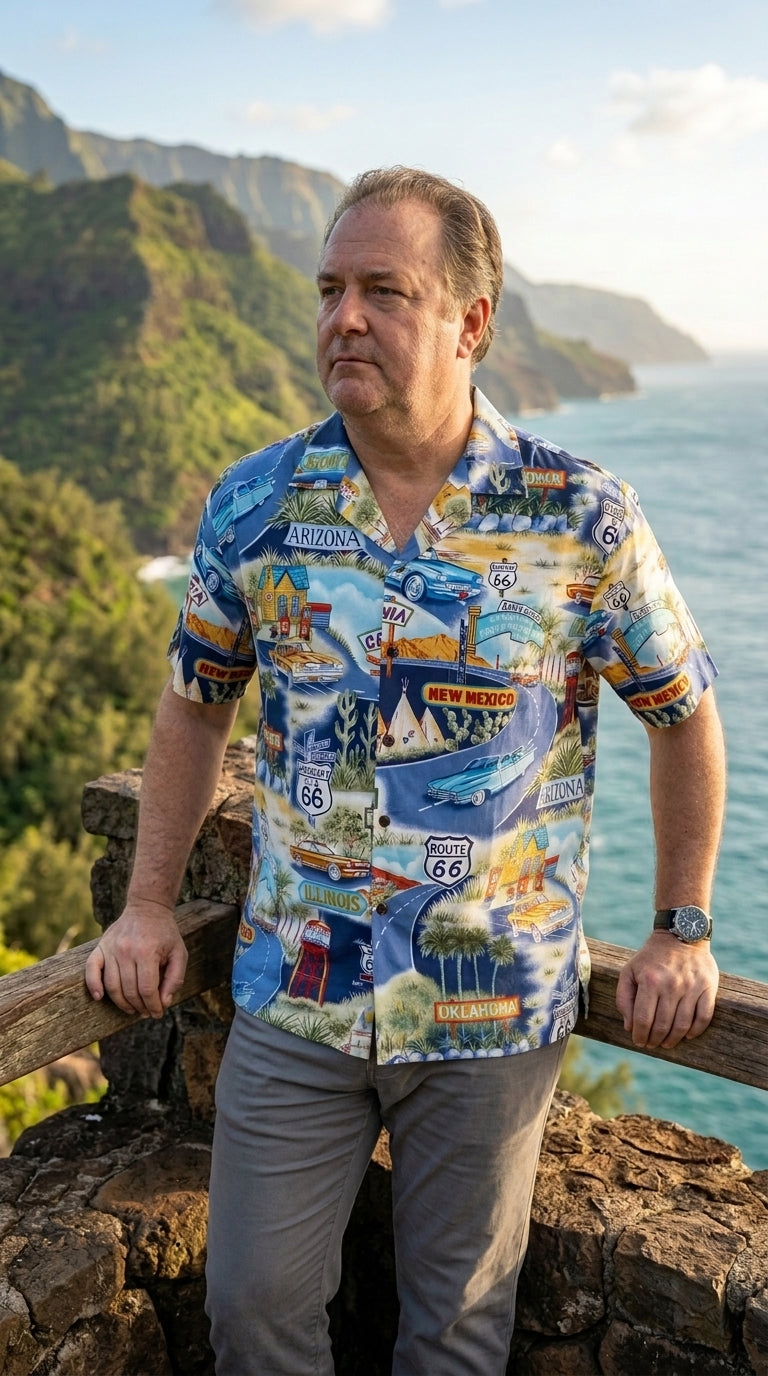 Route 66 Travel States Men's Shirt — Men's Cotton Shirts — Pacific Legend (view 7)