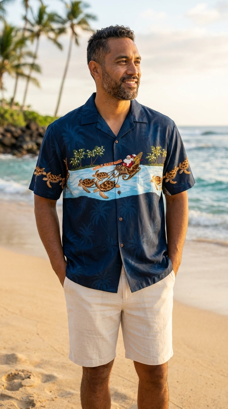 Santa Turtle Sleigh Cotton Christmas Shirt — Men's Cotton Shirts — Pacific Legend