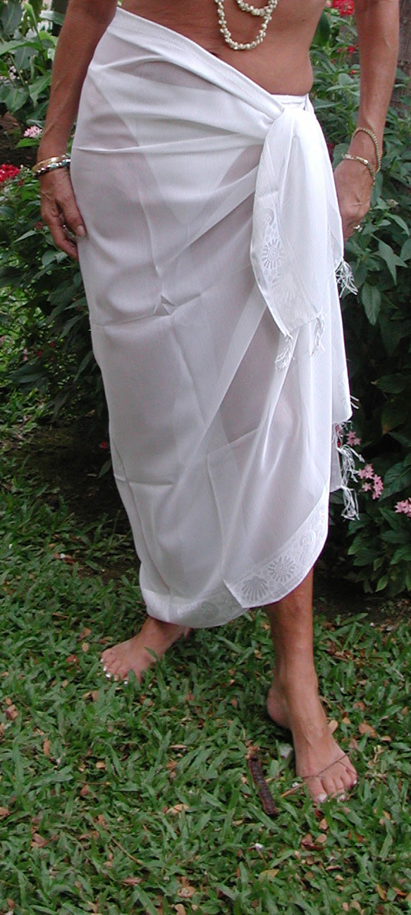 Sea Shells Wedding White Full Size Terivoile Sarong