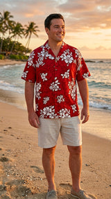 Shadow White Hibiscus Men's — Men's Cotton Shirts — Pacific Legend (view 3)