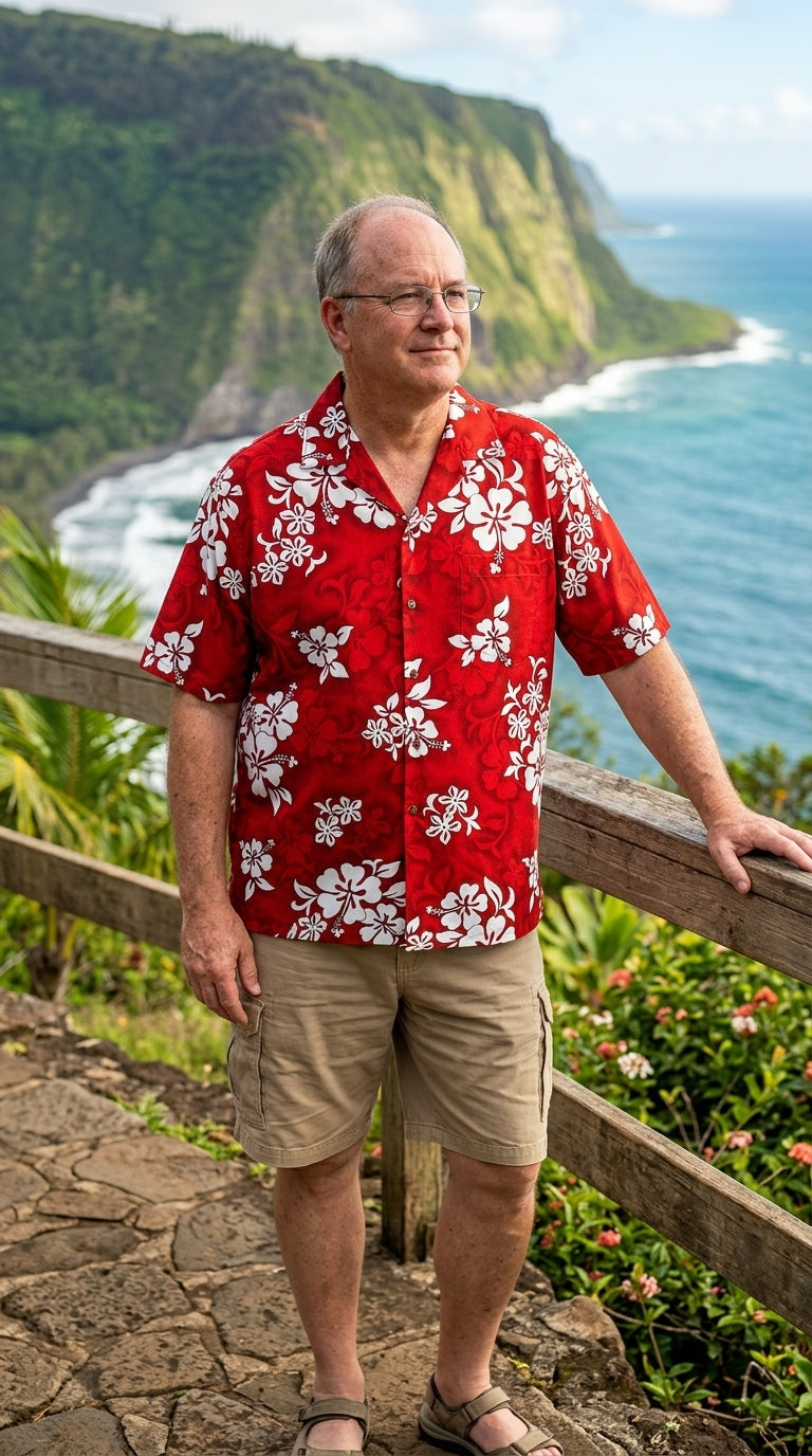 Shadow White Hibiscus Men's — Men's Cotton Shirts — Pacific Legend (view 4)