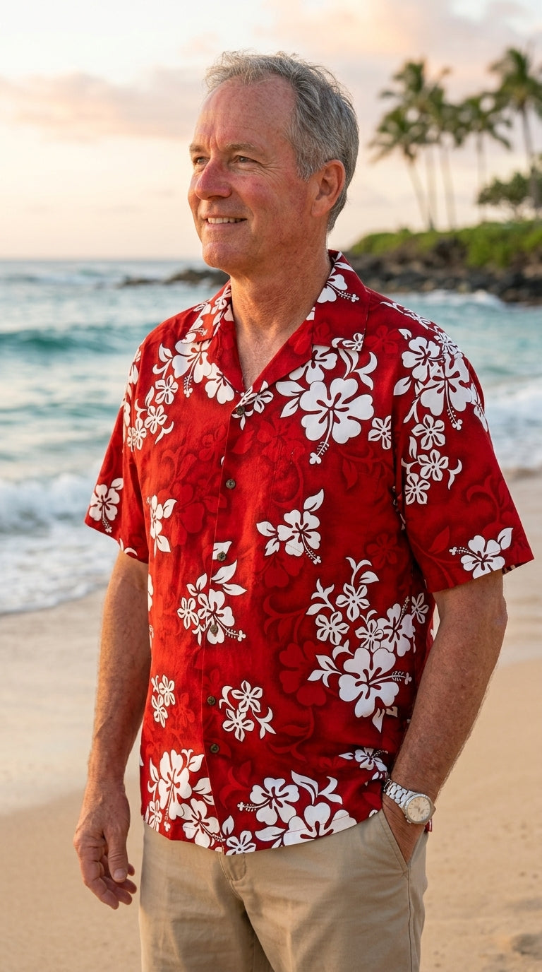 Shadow White Hibiscus Men's — Men's Cotton Shirts — Pacific Legend (view 5)