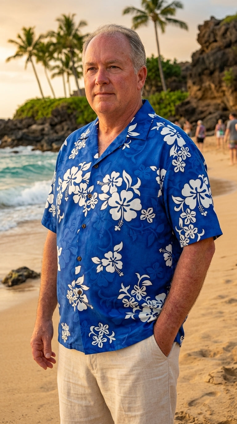 Shadow White Hibiscus Men's — Men's Cotton Shirts — Pacific Legend (view 6)