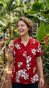Shadow White Hibiscus women's fitted cotton — Women's Cotton Shirts — MauiShirts