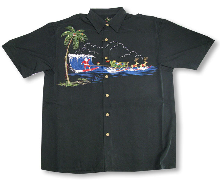 Surfing Santa Dropping In Embroidered Shirt