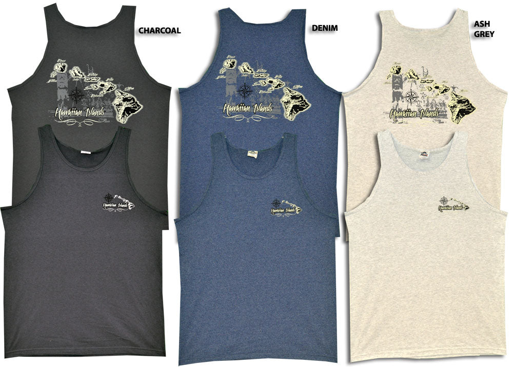 Tiki Hawaiian Islands Map Tank Top