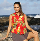 Tropical Summer Hibiscus women's sleeveless cotton