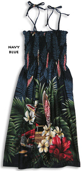 Tropical Surfboad Woodie Smocked Tube Dress