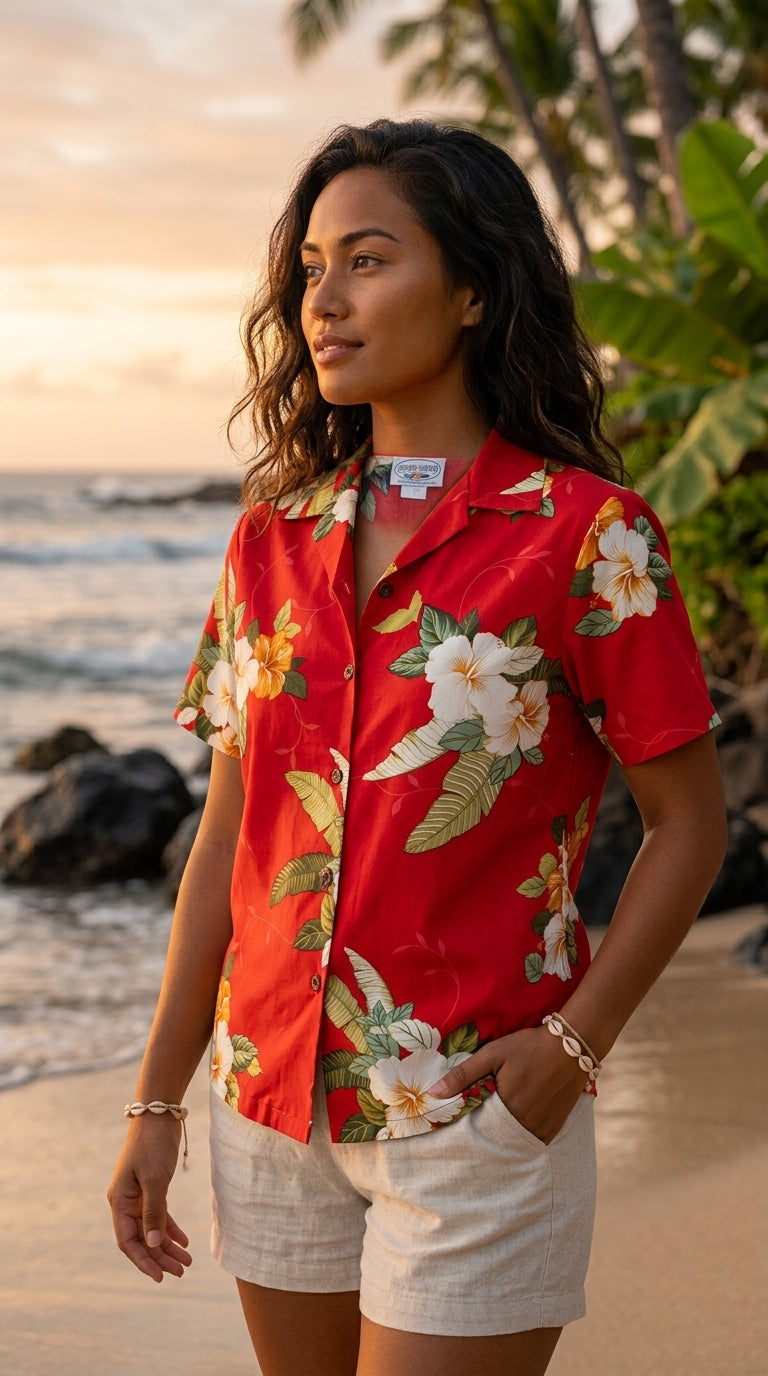 Tropical Hibiscus Women's Shirt — Women's Cotton Shirts — Paradise Found (view 3)