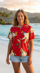 Tropical Hibiscus Women's Shirt — Women's Cotton Shirts — Paradise Found