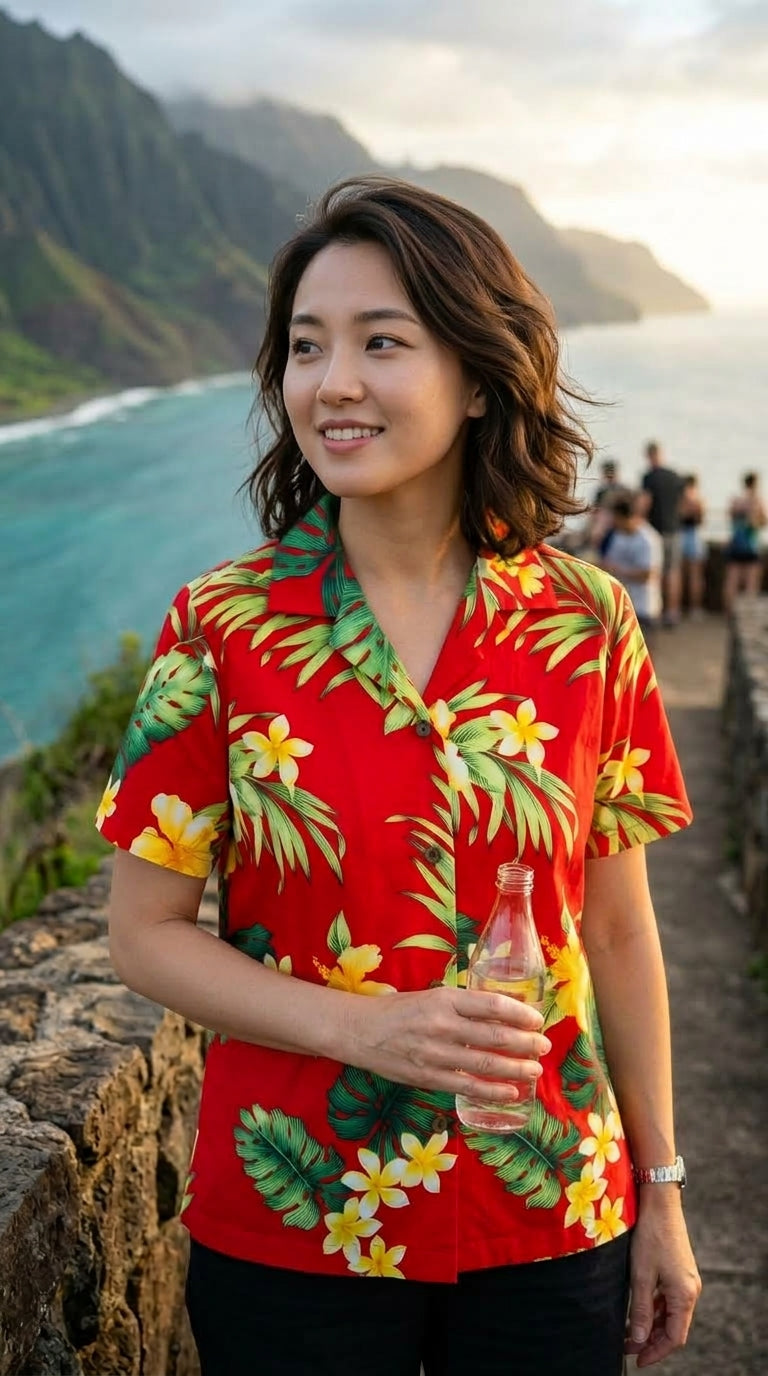 Tropical Summer HIbiscus Women's Hawaiian Camp Shirt