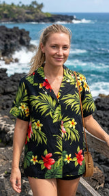 Tropical Summer HIbiscus Women's Hawaiian Camp Shirt