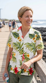 Tropical Summer HIbiscus Women's Hawaiian Camp Shirt