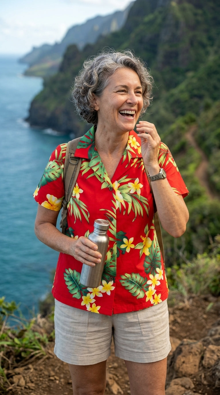 Tropical Summer HIbiscus Women's Hawaiian Camp Shirt