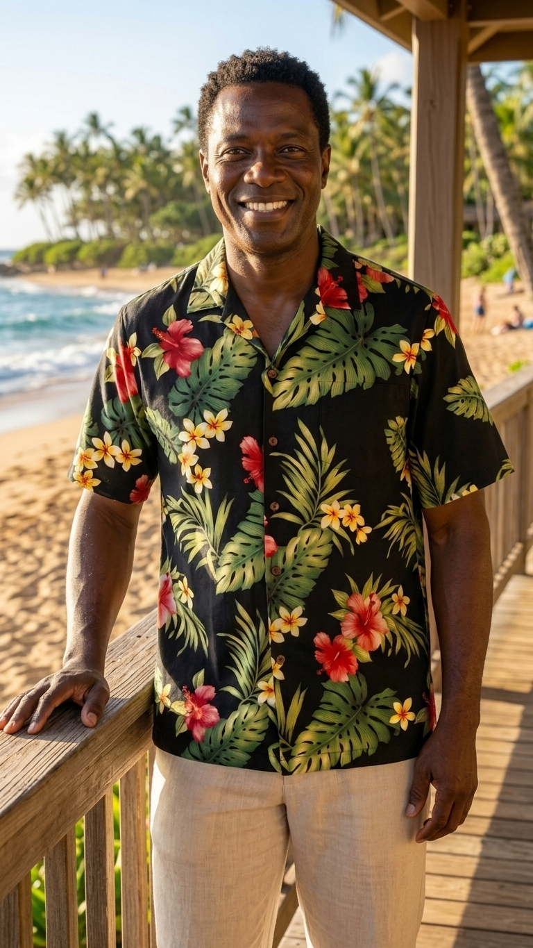 Tropical Summer Hibiscus Men's Shirt — Men's Cotton Shirts — RJC (view 9)