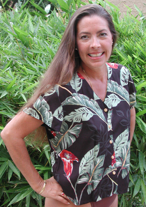 CLOSEOUT Trumpet Flower Collarless Blouse