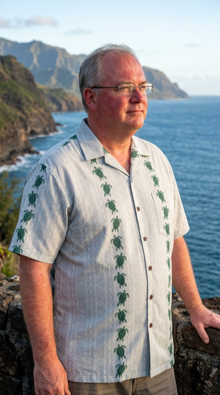Vertical Turtles Panel Men's Shirt — Men's Cotton Shirts — Pacific Legend (view 4)