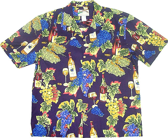 Grapes & Wine Bottle Men's vintage cotton aloha shirt