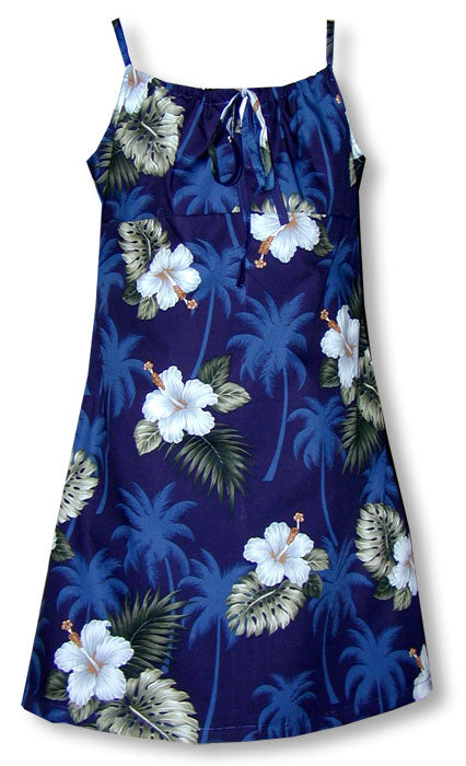 White Hibiscus Monstera Girl's Sundress