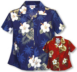 White Hibiscus Monstera women�s fitted shirt