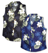 White Hibiscus Monstera women's sleeveless cotton