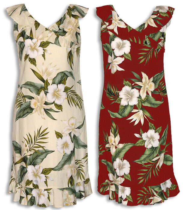 White Orchid Hibiscus Sheath Dress