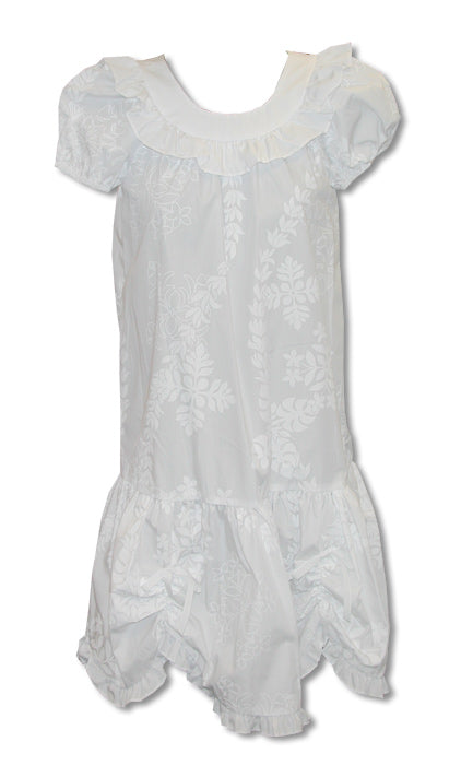 White Fancy Quilt Dress with Double White Bows
