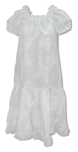 Fancy Ruffle White Quilt Girl's Lei Day White Dress