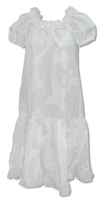 Fancy Ruffle White Quilt Girl's Lei Day White Dress